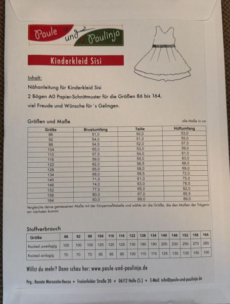 Papierschnittmuster Kinderkleid „SISI“ in Größen 86 bis 164